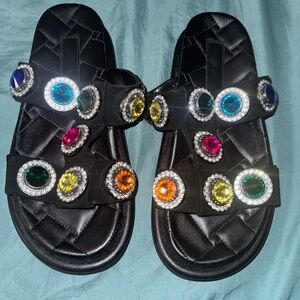 Kurt Geiger Black Sandals with Colorful Gemstones